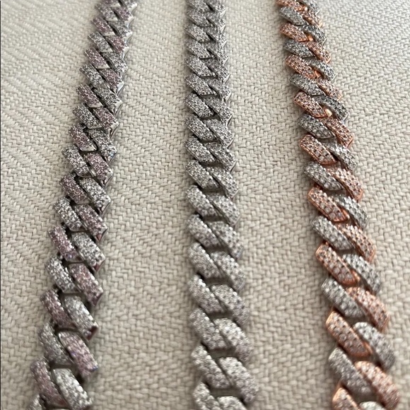 Mens 18k White Gold Plated 14mm Cuban Link Chain 215 - Picture 3 of 9